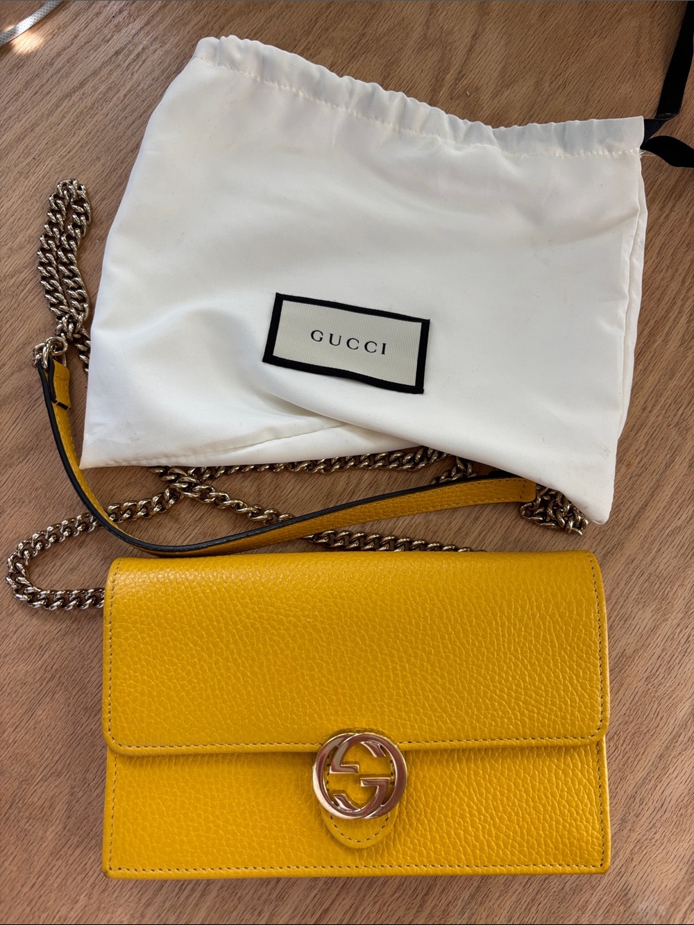 Gucci Yellow Leather Chain Crossbody Wallet